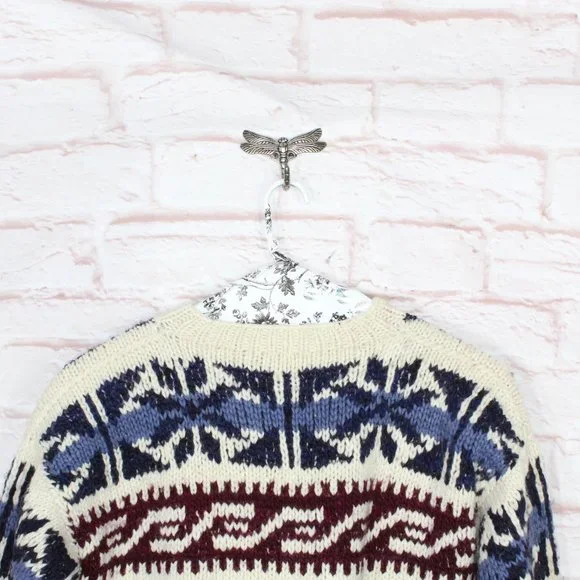 Luis Multicolor 100% Wool Snowfalkes Button Front Knit Sweater Size XL - Picture 6 of 8